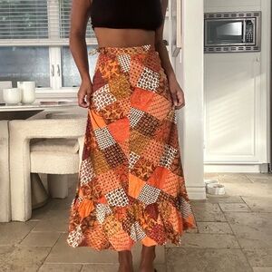 Vintage Orange patchwork maxi skirt  #patchwork #maxiskirt